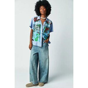 Free People We The Free Endless Vacation Shirt Blue Hawaii Size S NEW